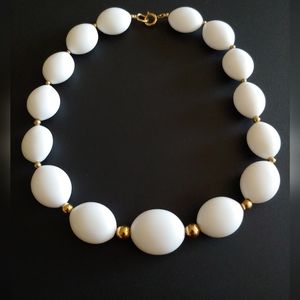 Vintage White Bead Choker with small gold balls